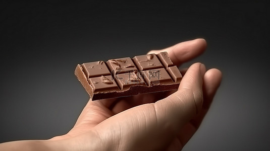 手持巧克力棒的 3d 渲染