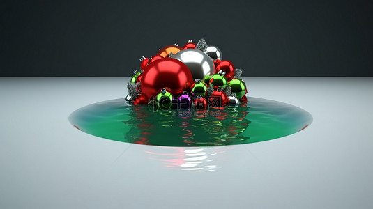 令人惊叹的 3D 渲染中悬挂在虚空中的圣诞装饰品