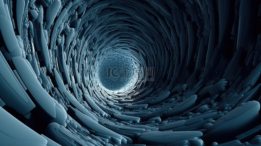 蓝色条纹曲线背景图片_单色螺旋门户抽象蓝色和白色分形 3d 渲染