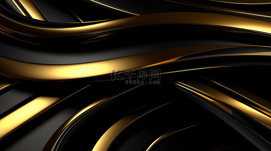 3D渲染抽象壁纸与黑色和金色主题