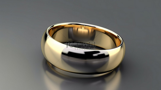 金色结婚戒指的 3D 渲染单独站立在灰色背景上