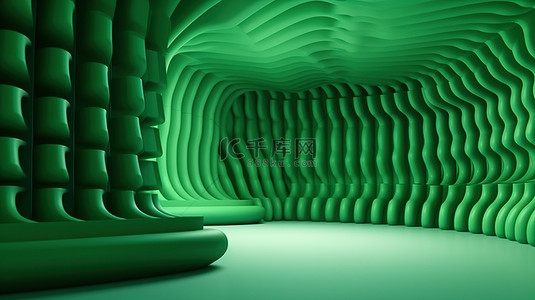 绿色施工背景图片_绿色 3D 渲染中的抽象波浪建筑充满活力的墙壁背景