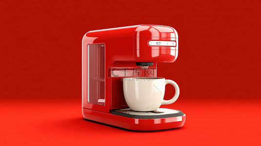 具有微波功能的红色背景咖啡机，具有单色 3D 图标