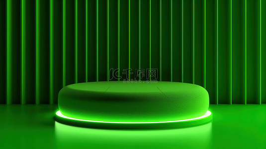 霓虹绿的顶视图最小产品讲台在纺织平躺背景上的 3D 渲染
