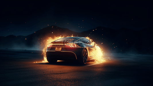 超酷背景图片_燃烧的跑车酷炫摄影广告背景