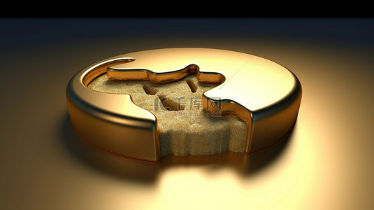 哑光金背景图片_金色饼干咬徽章在哑光金色表面上发光 3D 渲染的社交媒体矢量