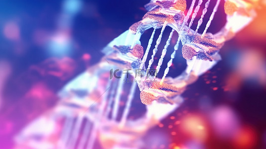 具有遗传生物技术概念和复制空间的轻水背景下 DNA 分子结构的 3D 渲染模型