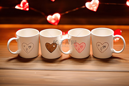 带情人节心和红心的白咖啡杯