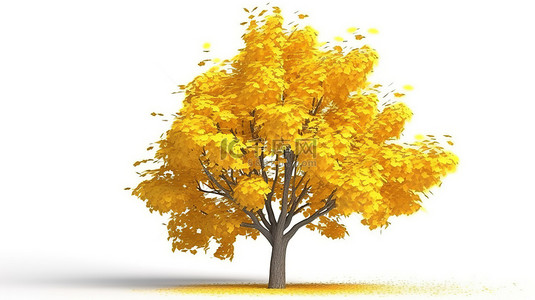 黄色叶子树的孤立 3d 渲染