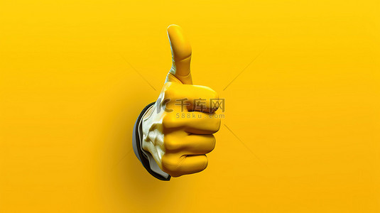 具有黄色 3D 渲染背景的出色手势