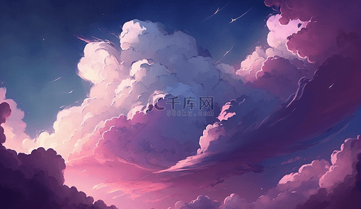 云朵梦幻天空装饰插画创意天空彩色背景