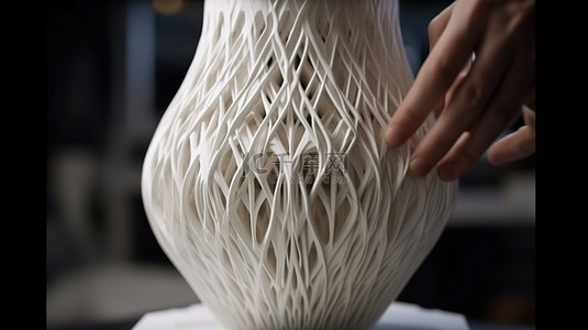 第背景图片_作为第四次工业革命的一部分，3D 打印机使用先进的增材技术打印白色抽象花瓶的特写