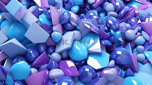 蓝色和紫色抽象几何形状的 3D 渲染