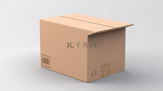 纸箱打包背景图片_在白色表面 3d 渲染图像上用棕色包装胶带固定的封闭纸板箱