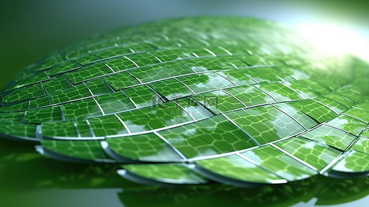 阳光太阳能板背景图片_具有叶形设计和阳光的可持续能源 3D 太阳能电池板