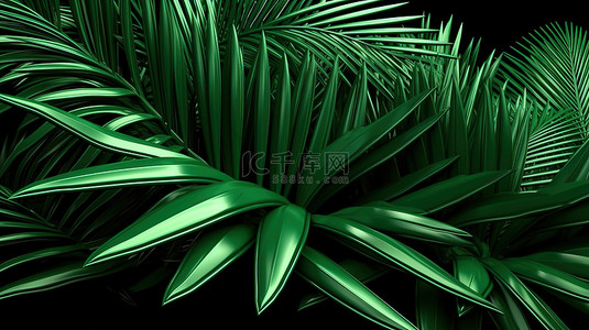 绿色棕榈树荫下 3d 叶子的组成