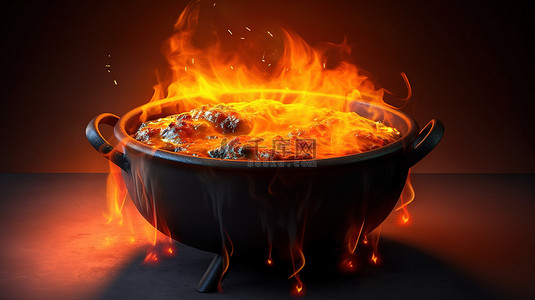 用于广告和营销的燃烧大锅 3D 渲染