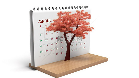 在白色背景上隔离的 4 月日历的 3d 插图