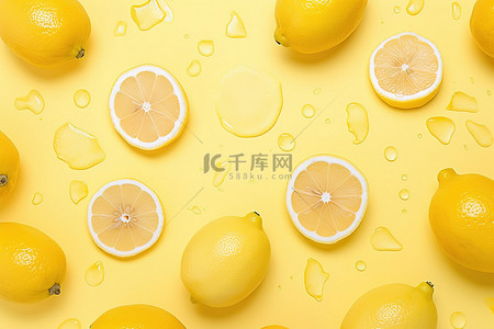 黄色背景中的新鲜柠檬