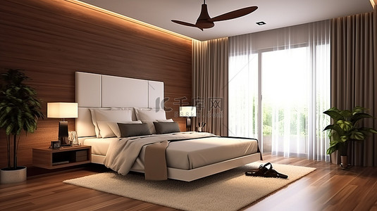 酒店家具背景图片_酒店卧室或客房的时尚简约 3D 渲染