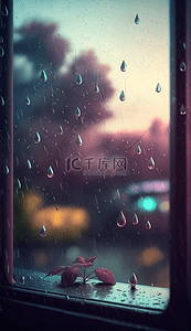 雨水节气卡通背景图片_雨点儿玻璃窗卡通风格的背景