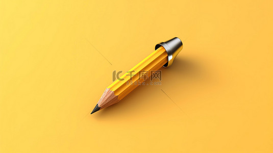 3d彩色背景图片_黄色背景上铅笔画的 3D 插图