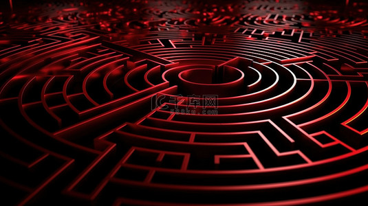 黑色背景展示错综复杂的 3d 红色迷宫