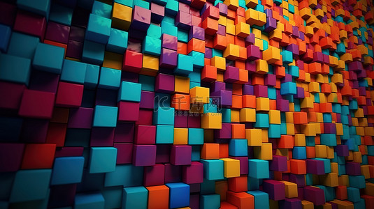 立体派色彩爆炸 3D 渲染的彩虹立方体墙