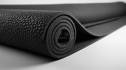 孕妇瑜伽卡通元素背景图片_白色背景展示 3D 渲染的黑色瑜伽垫