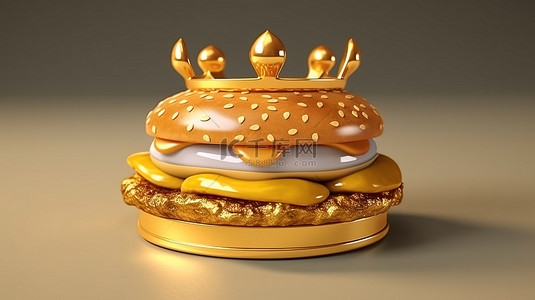 3d 渲染的汉堡戴着皇冠