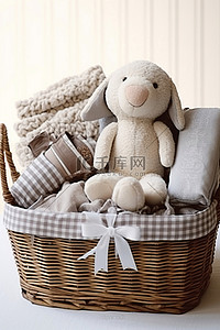塞满礼物的袜子背景图片_一篮子婴儿礼物，里面塞满了羊肉