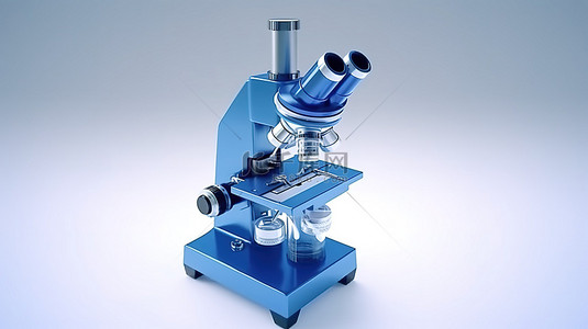 蓝色实验室背景图片_用 3D 技术创建的白色背景上隔离的时尚蓝色实验室显微镜