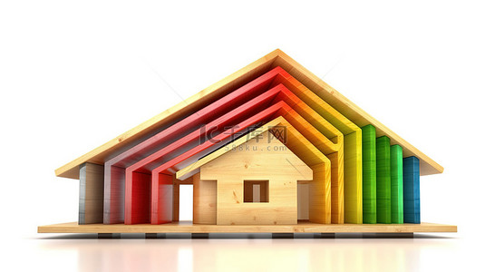 保护房子背景图片_白色背景下生态友好型木屋能源效率评级图的 3D 渲染