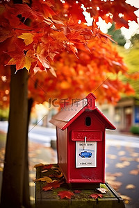 秋季环境中的邮局和邮件