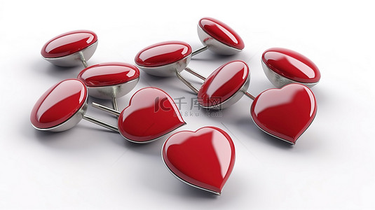 情人节白色爱心背景图片_3d 渲染白色背景与闪亮的红色心形徽章