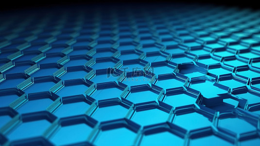 数字生长背景图片_蓝色石墨烯生长的六边形蓝色晶圆网格的三维渲染