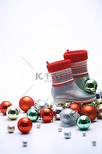 针织圣诞背景图片_一双针织靴包围