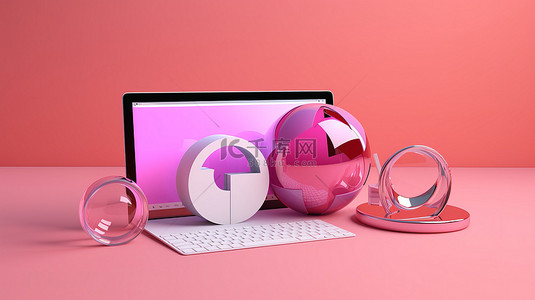 Web 浏览器界面的粉红色背景 3D 渲染