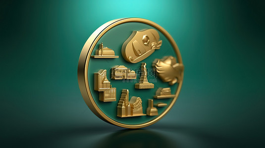 郁郁葱葱的绿色背景上福尔图纳过去的历史金色象征的标志性表现 3D 渲染的社交媒体图标