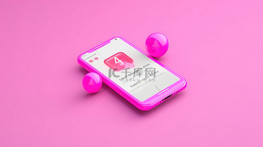 手机体验背景图片_反馈概念粉色智能手机 3D 渲染，在语音气泡中带有评级评论