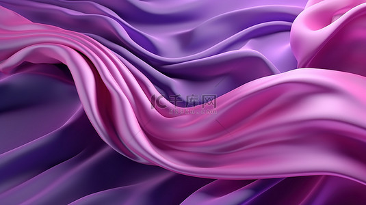 通过 3D 渲染创建的奢华紫色背景上的优雅飞行织物