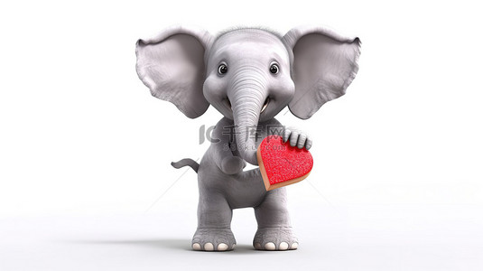 有趣的 3D 大象与草莓和空招牌