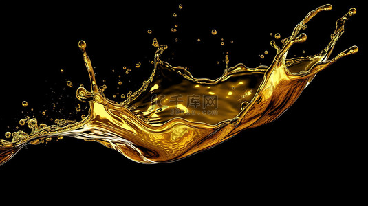 油果油背景图片_黑色背景的 3D 插图，溅有橄榄油和水滴