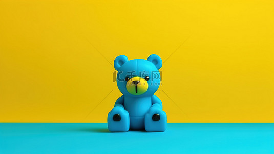 塞满的背景图片_蓝色泰迪熊躺在阳光明媚的黄色表面上的 3D 渲染