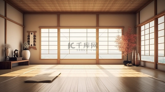 日本手背景图片_令人惊叹的日本空房间样机 3D 渲染终极之美