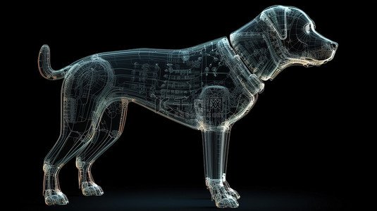 黑色背景狗背景图片_孤立的黑色背景 x 射线狗机器人在 3d 渲染