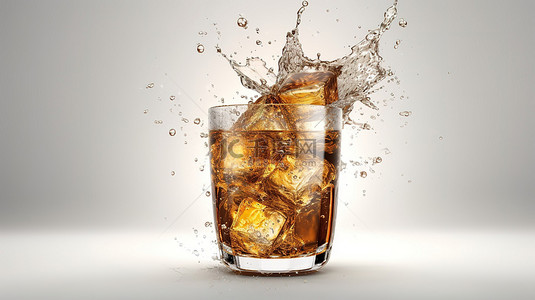 可乐冰背景图片_剪切路径包括以 3d 形式渲染的冰和水飞溅的软饮料，供电影产品使用