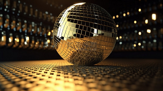 抽象舞蹈派对背景图片_闪闪发光的金色迪斯科球反映在镜像背景 3D 渲染概念中