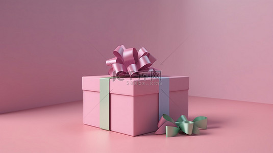 粉红色背景和空白处带有鲜艳蝴蝶结的彩色礼盒的逼真 3D 渲染