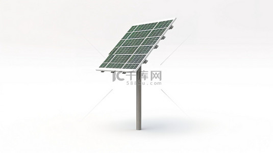 绿色能源解决方案光伏太阳能电池板在白色背景上呈现的 3d 杆上